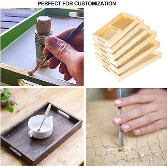 7PCS Wooden Nested Serving Trays Set - Rectangular Shape Unfinished Wood Trays - Picture 4 of 6